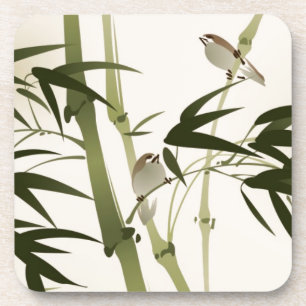 Oriental style painting, bamboo branches coaster