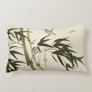 Oriental style painting, bamboo branches lumbar cushion