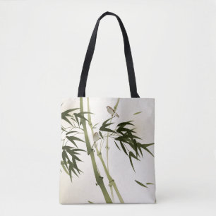 Oriental style painting, bamboo branches tote bag