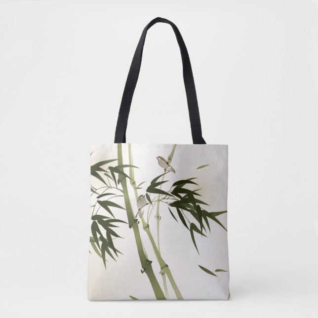 Oriental style painting, bamboo branches tote bag (Front)
