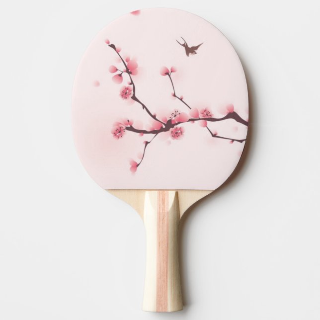 Oriental style painting, cherry blossom ping pong paddle (Front)