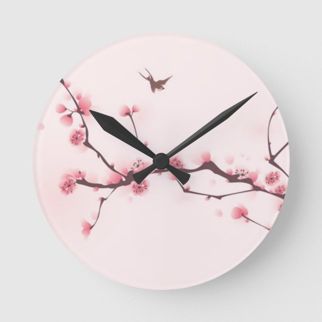 Oriental style painting, cherry blossom round clock (Front)
