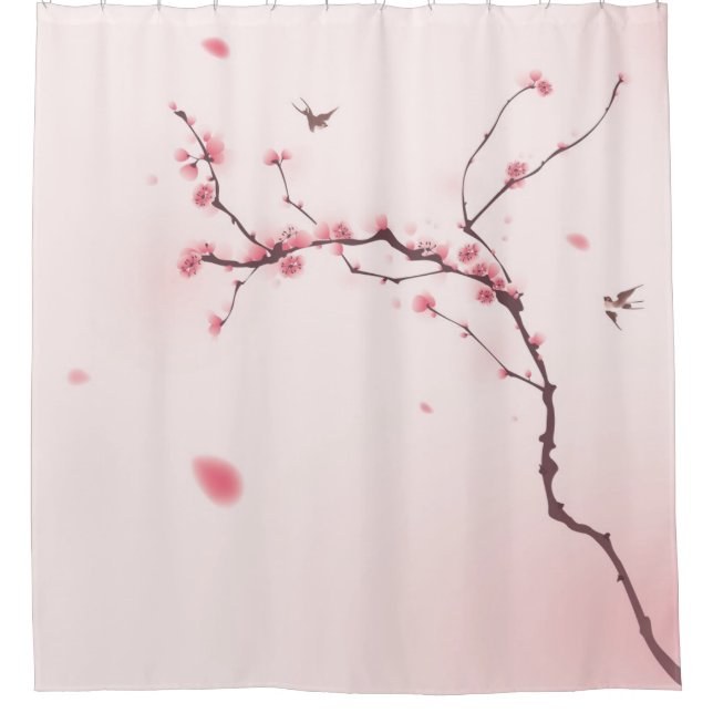 Oriental style painting, cherry blossom shower curtain (Front)