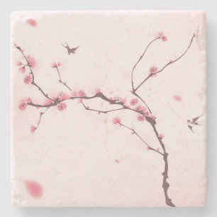 Oriental style painting, cherry blossom stone coaster