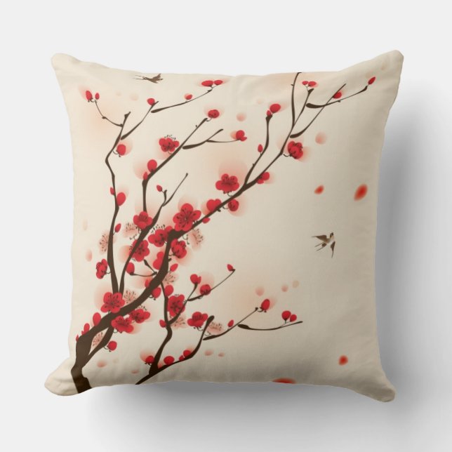 Oriental style painting, plum blossom in spring 2 cushion (Front)