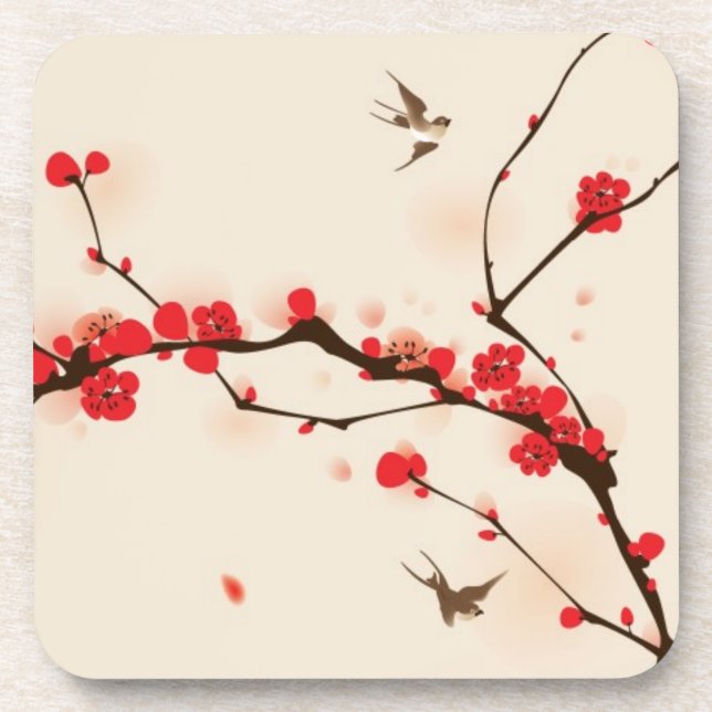 Oriental style painting, plum blossom in spring 3 coaster (Front)