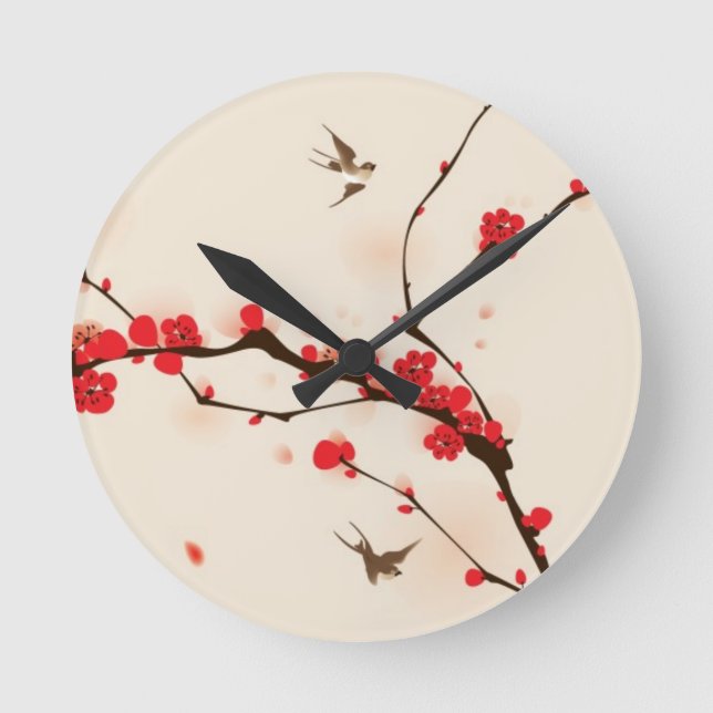 Oriental style painting, plum blossom in spring 3 round clock (Front)