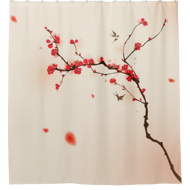 Oriental style painting, plum blossom in spring 3 shower curtain (Front)
