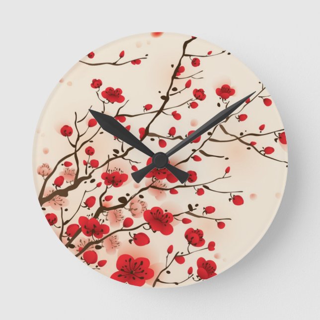 Oriental style painting, plum blossom in spring round clock (Front)