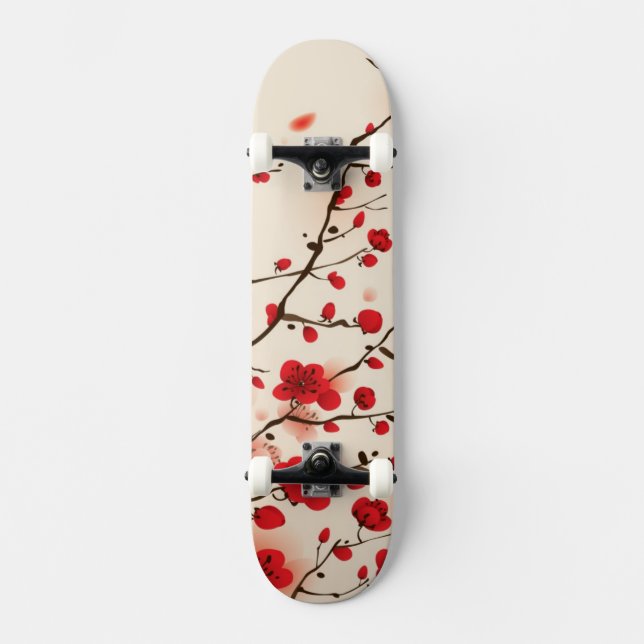 Oriental style painting, plum blossom in spring skateboard (Front)