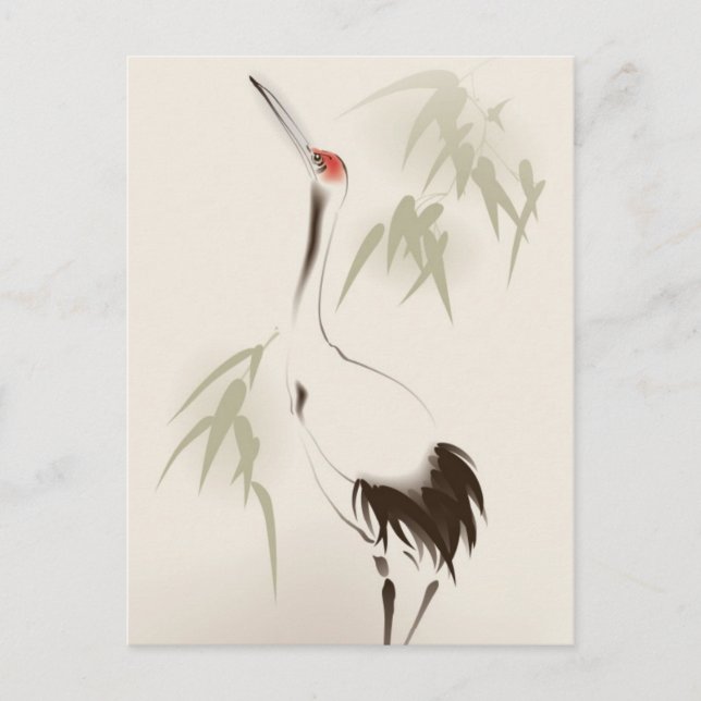 Oriental style painting, Red-crowned Crane Postcard (Front)
