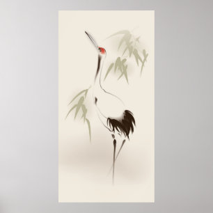 Oriental style painting, Red-crowned Crane Poster