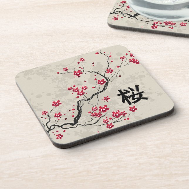 Oriental Style Sakura Cherry Blossom Art Coaster (Left Side)