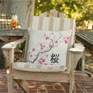 Oriental Style Sakura Cherry Blossom Art Cushion
