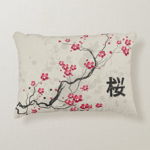 Oriental Style Sakura Cherry Blossom Art Decorative Cushion