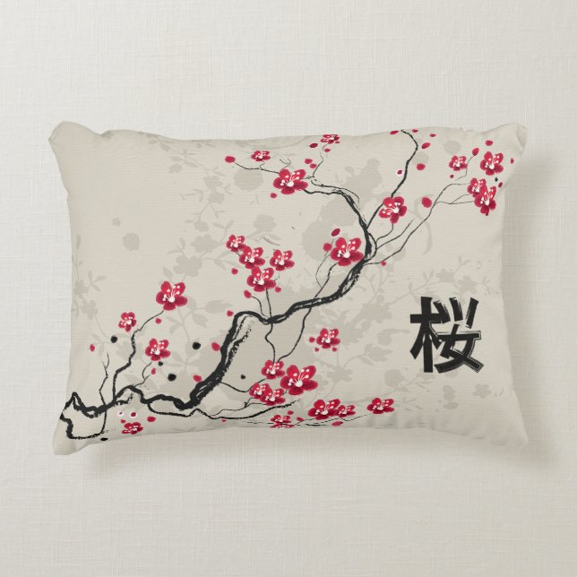Oriental Style Sakura Cherry Blossom Art Decorative Cushion (Front)