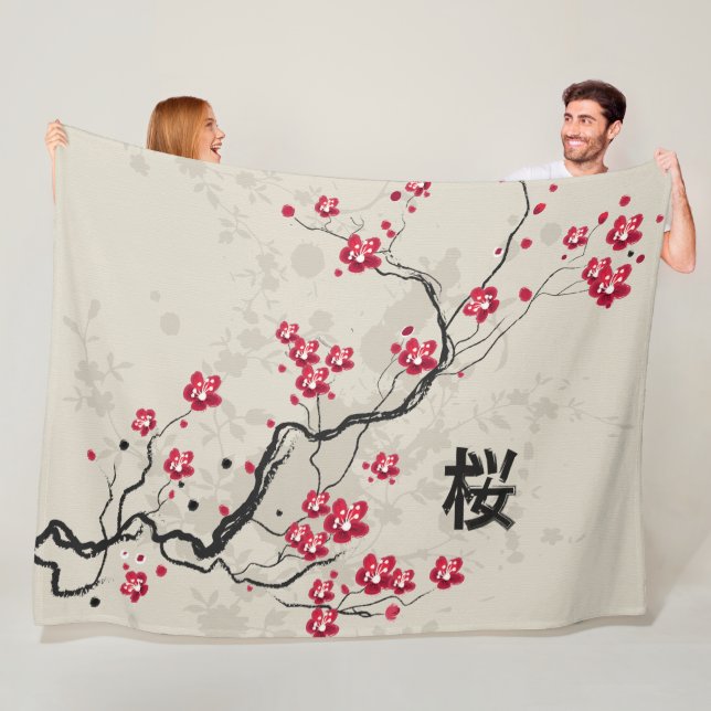 Oriental Style Sakura Cherry Blossom Art Fleece Blanket (In Situ)
