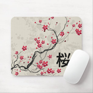Oriental Style Sakura Cherry Blossom Art Mouse Pad