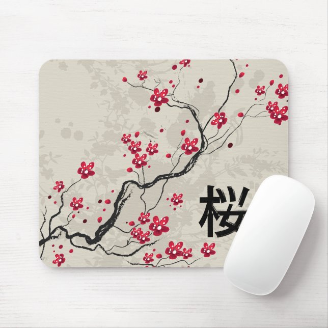 Oriental Style Sakura Cherry Blossom Art Mouse Pad (With Mouse)