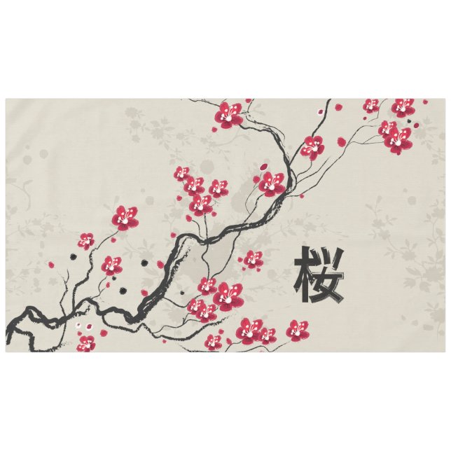 Oriental Style Sakura Cherry Blossom Art Tablecloth (Front (Horizontal))