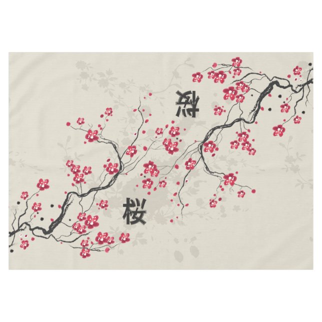 Oriental Style Sakura Cherry Blossom Art Tablecloth (Front (Horizontal))