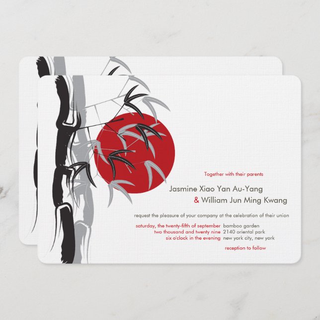 Oriental Sunrise Zen Bamboo Garden Asian Wedding Invitation (Front/Back)