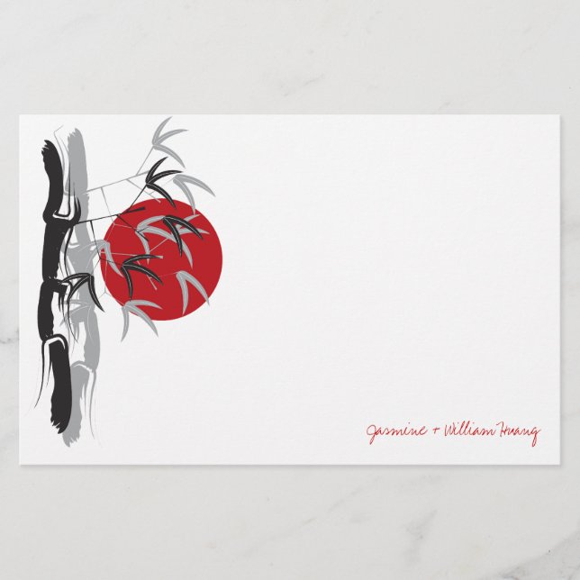 Oriental Sunrise Zen Bamboo Garden Asian Wedding Stationery (Front)