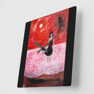 Oriental Sunset Painting by Alfred Fox Square Wall Clock