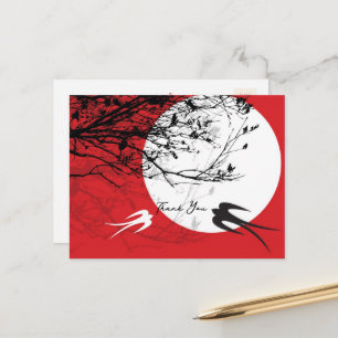 Oriental Swallows in Moonlight Asian Zen Thank You Postcard
