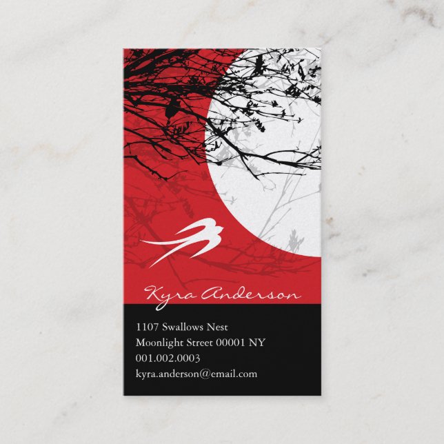 Oriental Swallows In Moonlight Modern Chic Asian Business Card (Front)