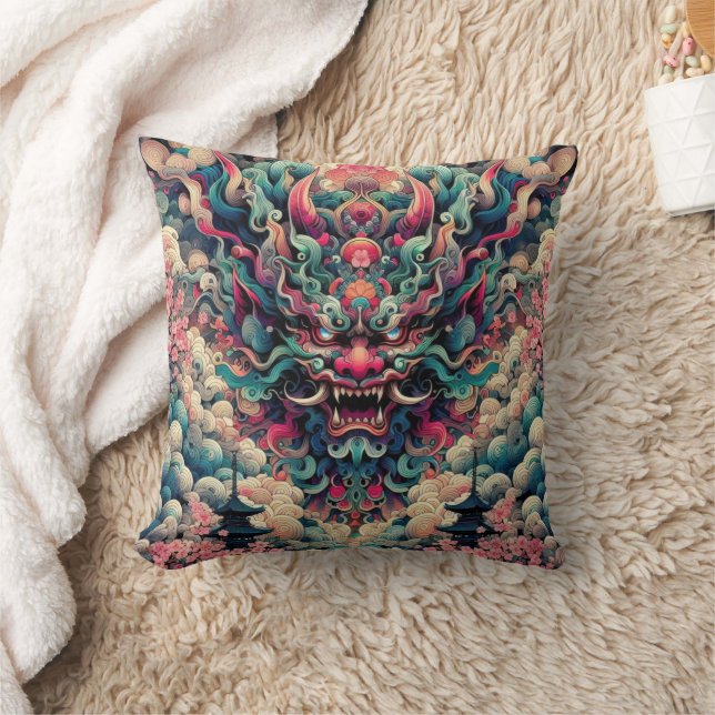 Oriental symetrical abstract Oni demon face tattoo Cushion (Blanket)