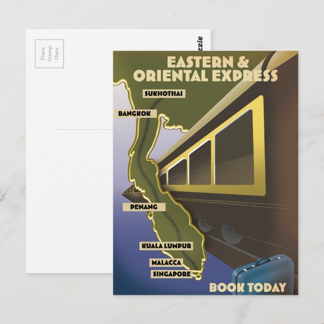 Oriental train travel poster postcard (Front/Back)