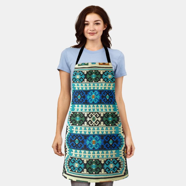 Oriental Turkish Persian Carpet Blue Green Apron (Worn)