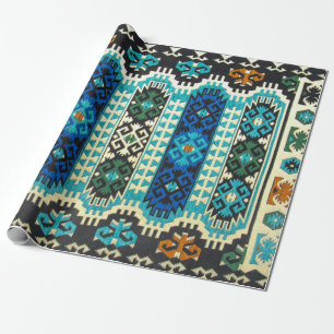 Oriental Turkish Persian Carpet Blue Green Wrapping Paper