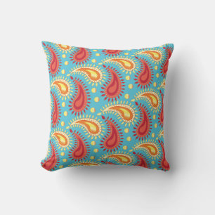 Oriental Turquoise Orange Persian Paisley Pattern Cushion