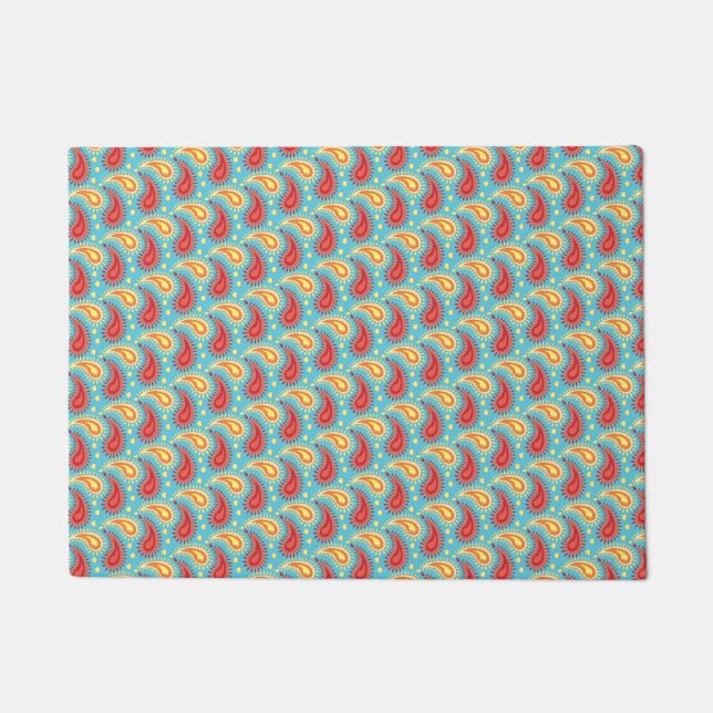 Oriental Turquoise Orange Persian Paisley Pattern Doormat (Front)