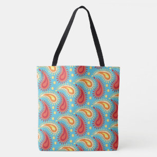 Oriental Turquoise Orange Persian Paisley Pattern Tote Bag