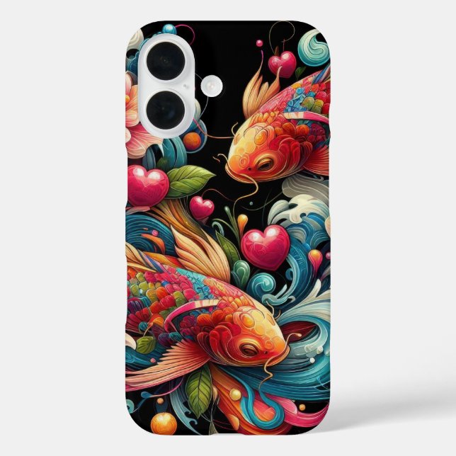Oriental vibrant abstract koi fishes waves hearts Case-Mate iPhone case (Back)