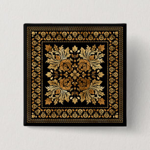 Oriental Vintage Damask Ornament - Black and gold 15 Cm Square Badge