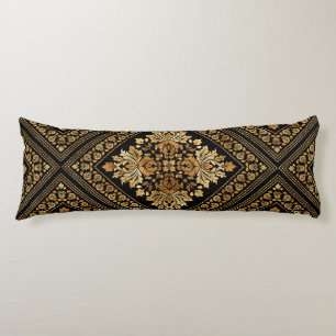 Oriental Vintage Damask pattern - Black and gold Body Cushion