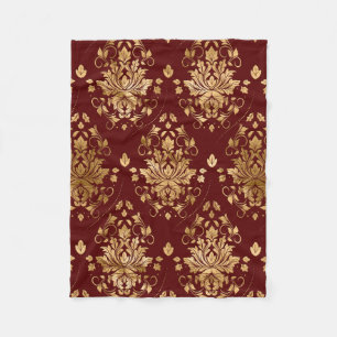 Oriental Vintage Damask Pattern - Red and gold Fleece Blanket