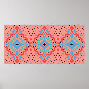 Oriental Vintage damask pattern. Talavera pottery. Poster