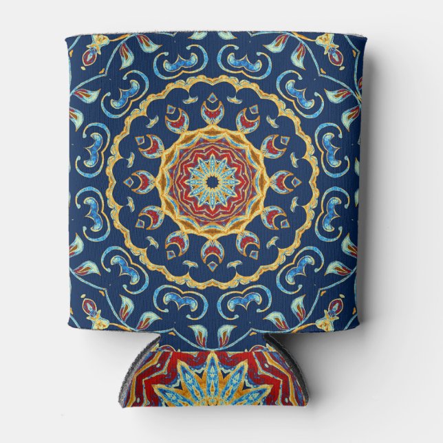 Oriental Watercolor Floral Mandala Carpet Can Cooler (Front)