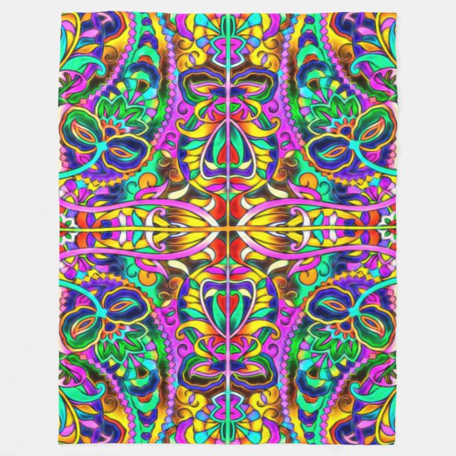 Oriental Watercolor Pattern III + your ideas Fleece Blanket (Front)