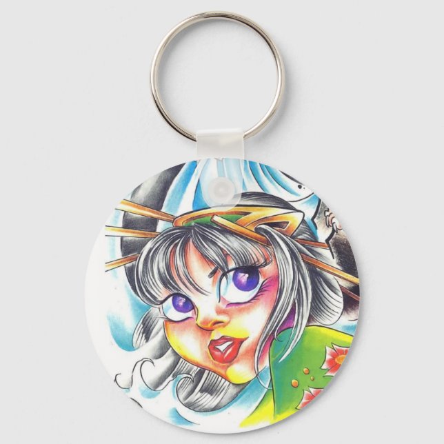 oriental women tattoo key ring (Front)