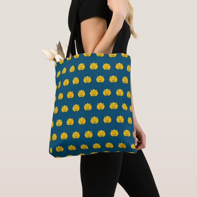 Oriental Yellow Dark Blue Japan Rabbit Mon Art Tote Bag (Close Up)