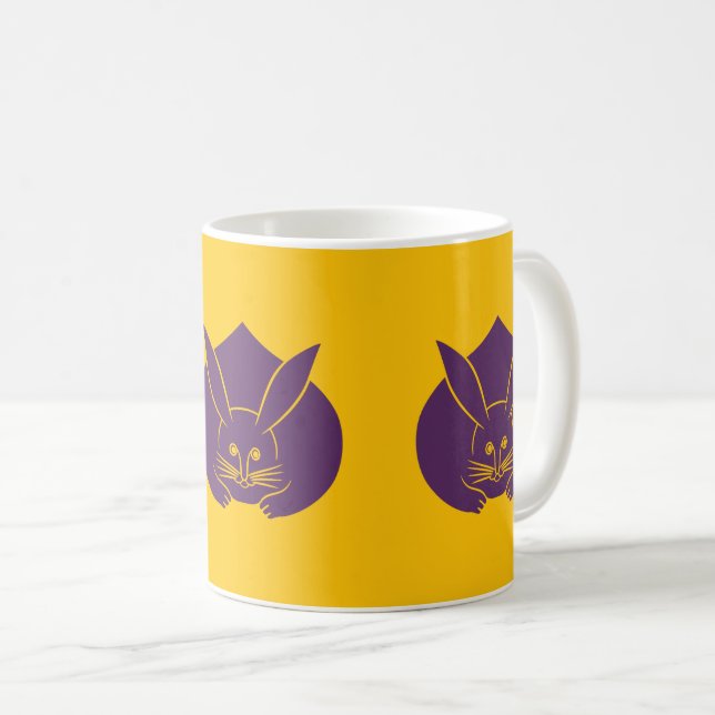 Oriental Yellow Purple Japan Rabbit Mon Vector Art Coffee Mug (Front Right)