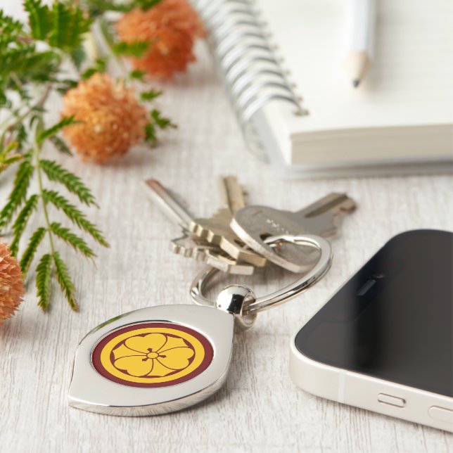 Oriental Yellow Red Sakai Japan Mon Kamon Art Key Ring (Side)