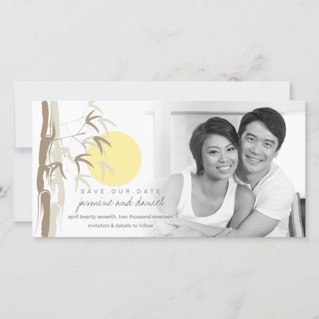 Oriental Yellow Sunrise Bamboo Zen Save The Date (Front)
