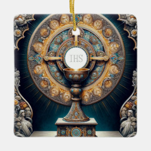 Orientalism Eucharistic Communion Host and Chalice Ceramic Ornament